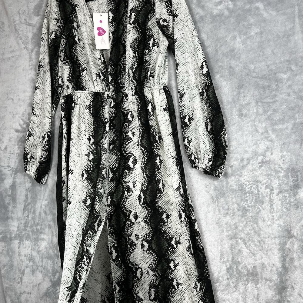Buddy Love Snakeskin Print Maxi Dress Grey Black V-Neck Long Sleeve Slit Large - Picture 8 of 16